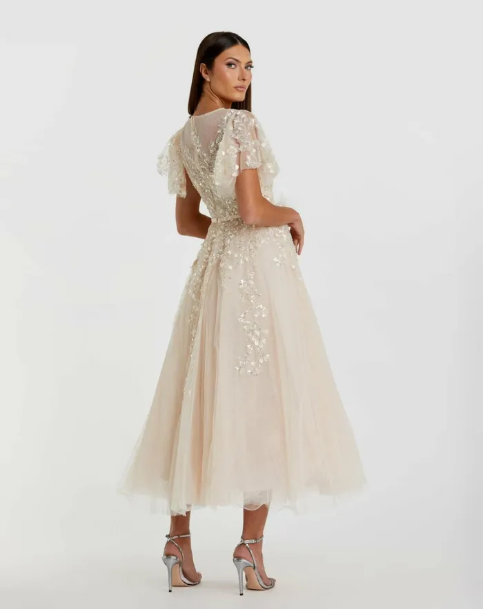 Women Cocktail Dresses Mac Duggal Embellished Flutter Sleeve Bow Waist A Line Dress Nude Women Cocktail Dresses Mac Duggal Embellished Flutter Sleeve Bow Waist A Line Dress Nude