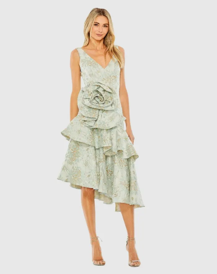 Women Cocktail Dresses Mac Duggal Rose Detail Asymmetrical Brocade Dress French Blue