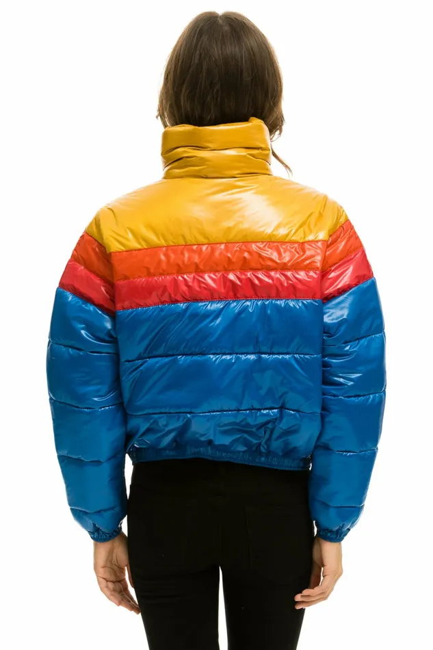 Women COLOR BLOCK LUXE APRES PUFFER JACKET 8211 GLOSSY SNORKEL BLUE Aviator Nation Outerwear Women COLOR BLOCK LUXE APRES PUFFER JACKET 8211 GLOSSY SNORKEL BLUE Aviator Nation Outerwear