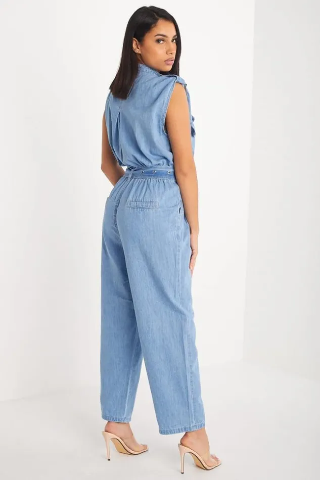 Women Combinaison Pantalon Sans Manches Ceinture Bleu En Jeans Blue Brentiny Paris Playsuits Women Combinaison Pantalon Sans Manches Ceinture Bleu En Jeans Blue Brentiny Paris Playsuits