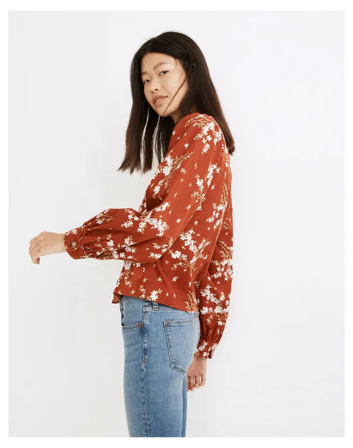 Women Corduroy Shirred Sleeve Button Front Top In Farmstand Bouquet Rusty Torch Madewell Tops and Shirts Women Corduroy Shirred Sleeve Button Front Top In Farmstand Bouquet Rusty Torch Madewell Tops and Shirts