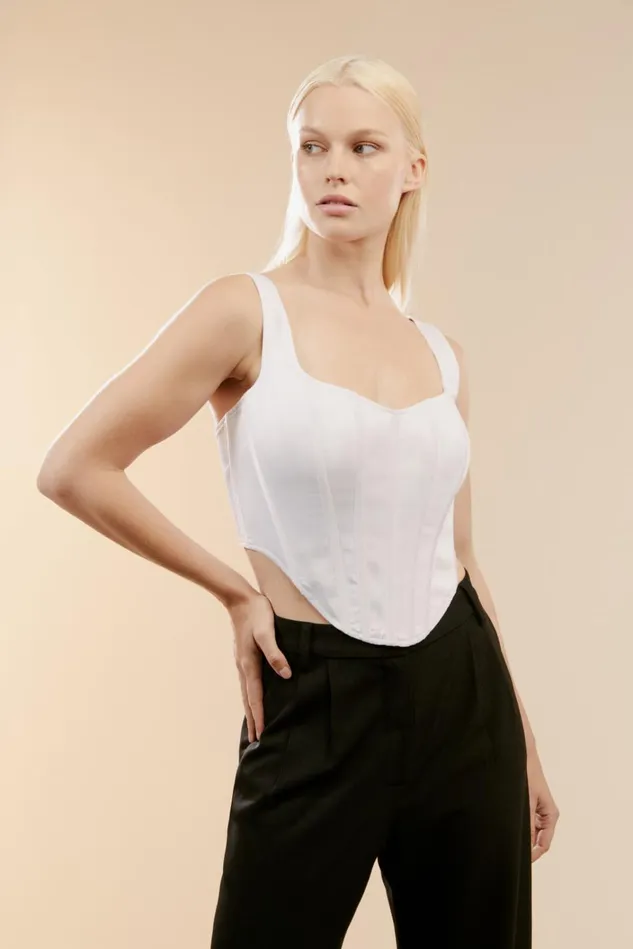 Women Corsets Bardot Satin Corset Bustier In Orchid White Orchid White Women Corsets Bardot Satin Corset Bustier In Orchid White Orchid White