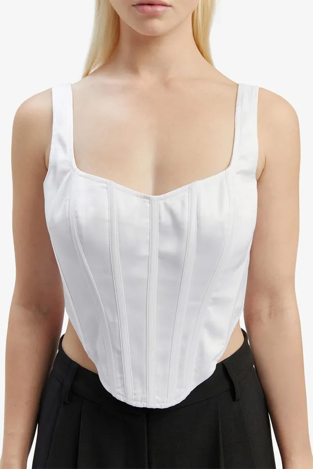 Women Corsets Bardot Satin Corset Bustier In Orchid White Orchid White Women Corsets Bardot Satin Corset Bustier In Orchid White Orchid White