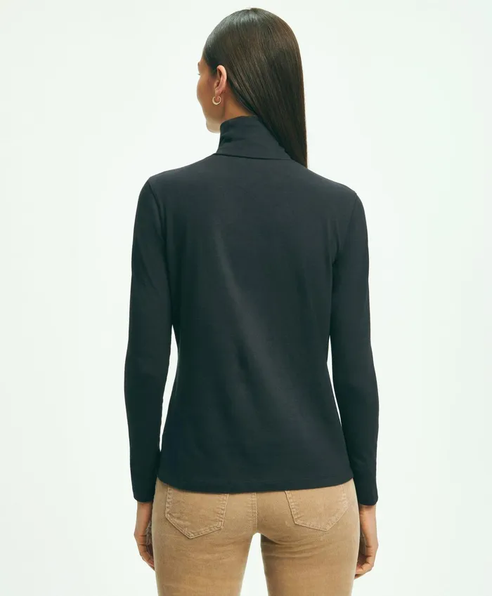 Women Cotton Modal Turtleneck Black Brooks Brothers Blouses and Shirts