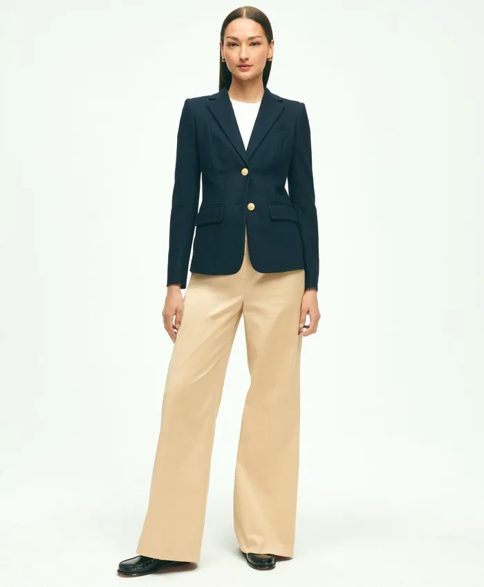 Women Cotton Pique Structured 2Button Knit Blazer Navy Brooks Brothers Blazers