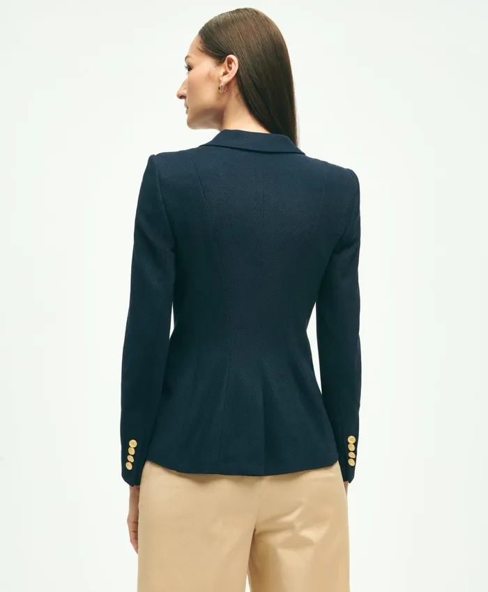 Women Cotton Pique Structured 2Button Knit Blazer Navy Brooks Brothers Blazers