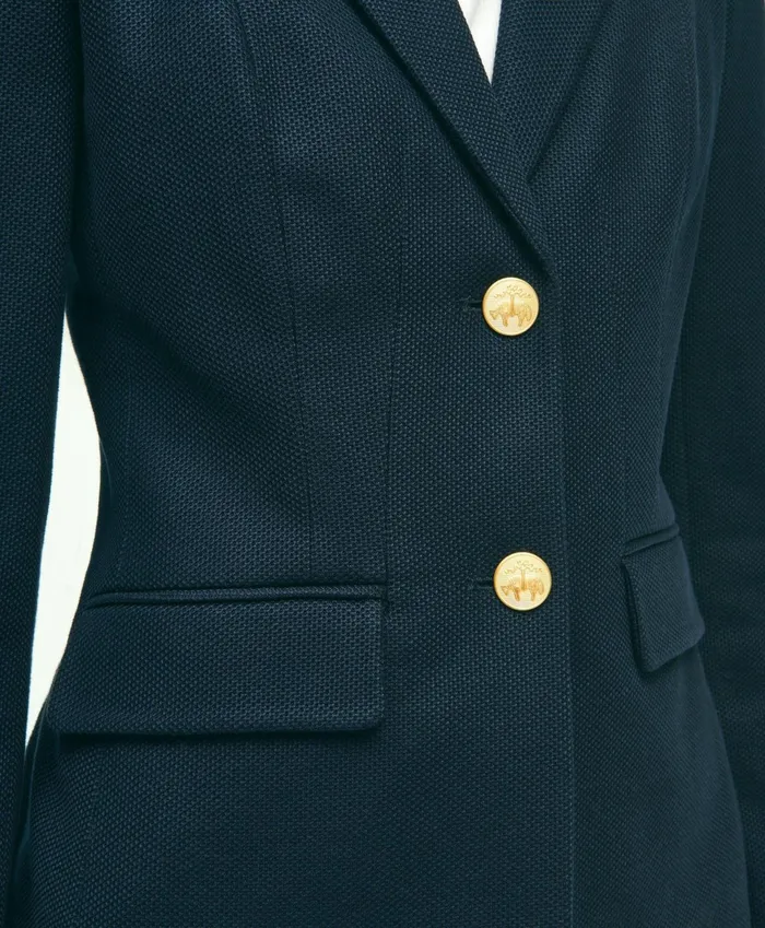 Women Cotton Pique Structured 2Button Knit Blazer Navy Brooks Brothers Blazers