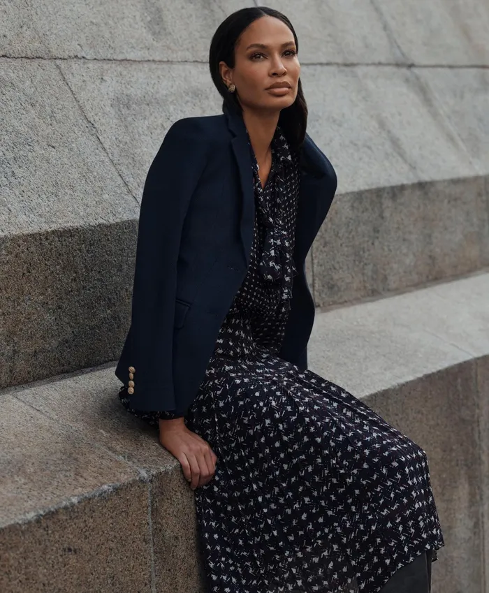 Women Cotton Pique Structured 2Button Knit Blazer Navy Brooks Brothers Blazers
