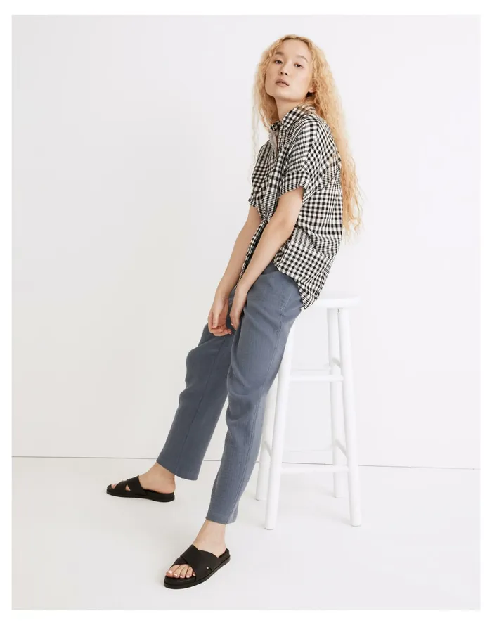 Women Courier Pintuck Back Shirt In Double Faced Plaid True Black Madewell Tops and Shirts Women Courier Pintuck Back Shirt In Double Faced Plaid True Black Madewell Tops and Shirts