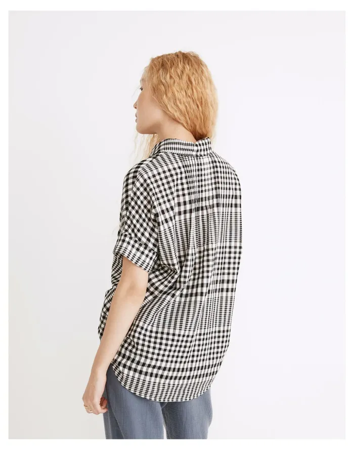 Women Courier Pintuck Back Shirt In Double Faced Plaid True Black Madewell Tops and Shirts Women Courier Pintuck Back Shirt In Double Faced Plaid True Black Madewell Tops and Shirts