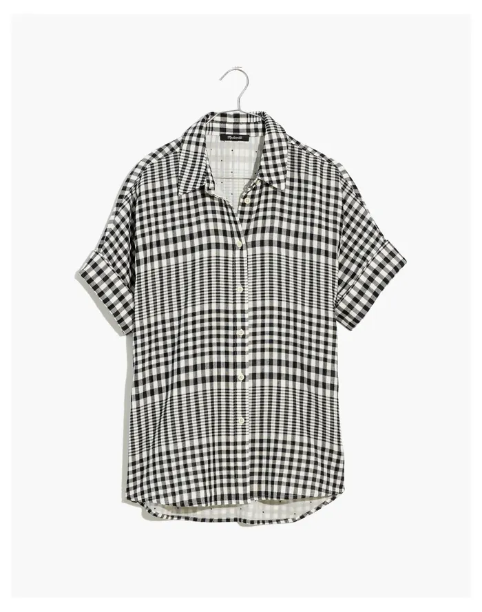Women Courier Pintuck Back Shirt In Double Faced Plaid True Black Madewell Tops and Shirts Women Courier Pintuck Back Shirt In Double Faced Plaid True Black Madewell Tops and Shirts