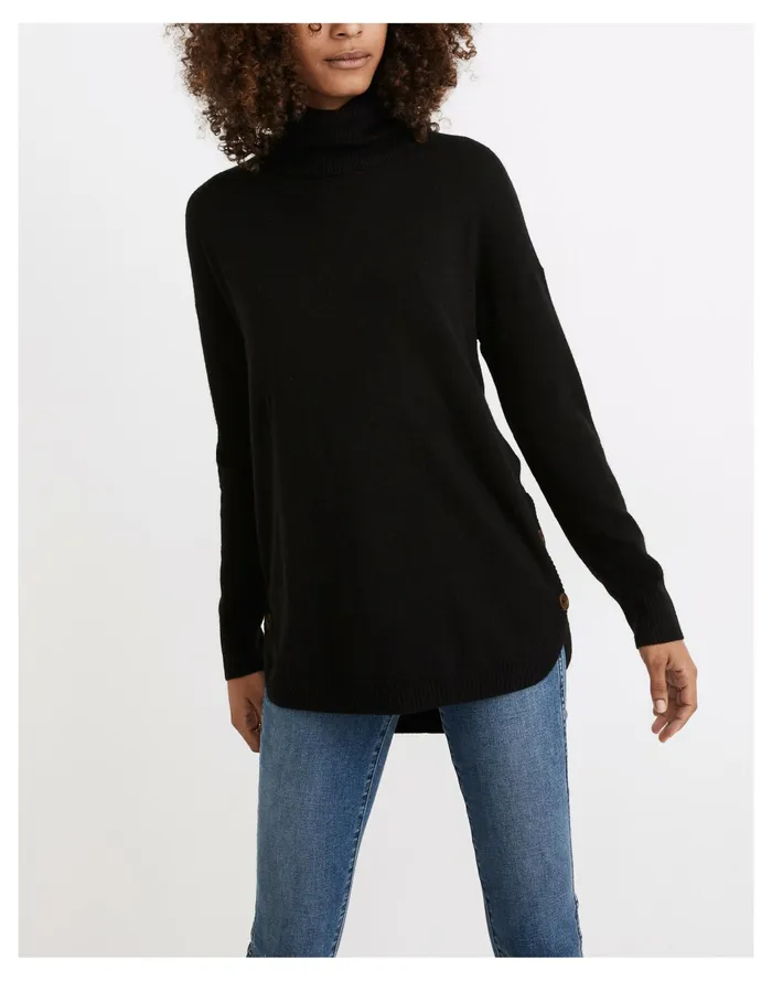 Women Crestland Side Button Turtleneck Tunic Sweater True Black Madewell Sweaters Women Crestland Side Button Turtleneck Tunic Sweater True Black Madewell Sweaters