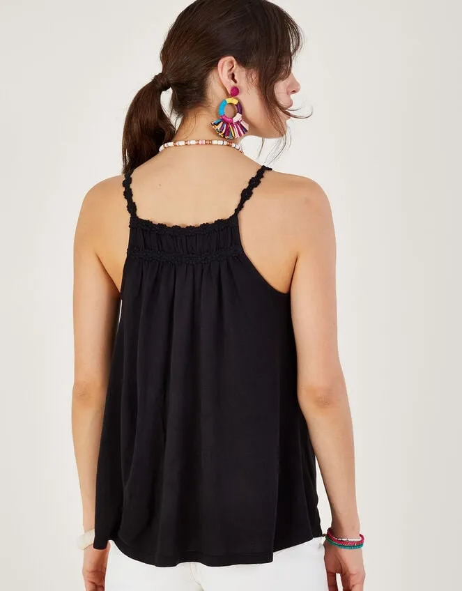 Women Crochet Trim Jersey Cami Black Monsoon Tops and Blouses