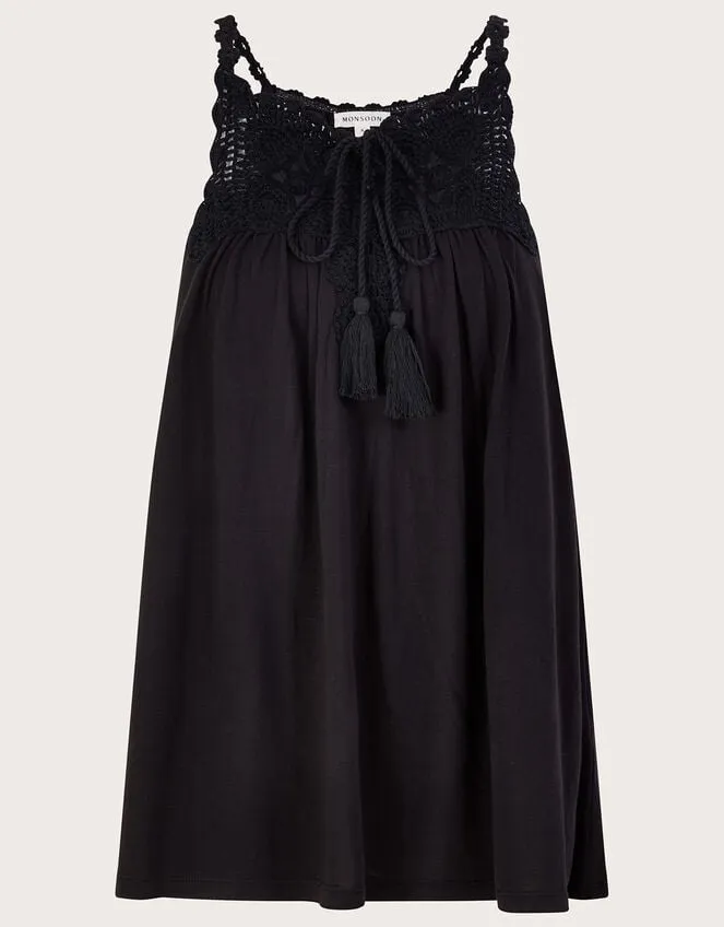 Women Crochet Trim Jersey Cami Black Monsoon Tops and Blouses
