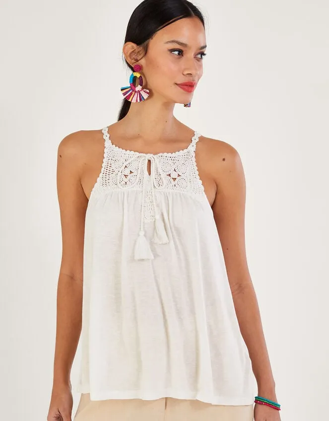 Women Crochet Trim Jersey Cami Ivory Monsoon Tops and Blouses