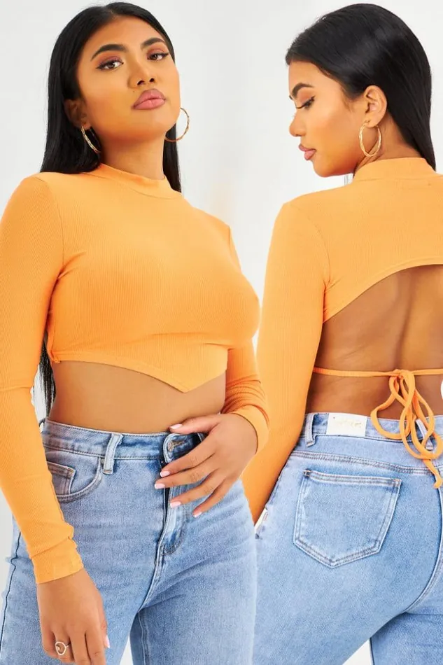 Women Crop Top Orange Lacets Au Dos Orange Brentiny Paris Top And Tank Tops