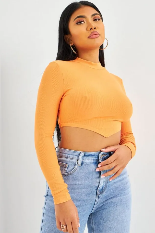 Women Crop Top Orange Lacets Au Dos Orange Brentiny Paris Top And Tank Tops