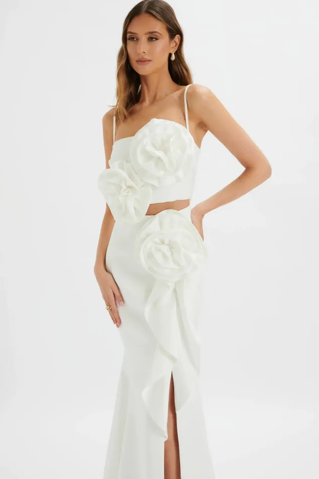 Women CutOut Dresses Lavish Alice FLEUR Statement 3D Floral Satin Maxi Dress In White White Women CutOut Dresses Lavish Alice FLEUR Statement 3D Floral Satin Maxi Dress In White White