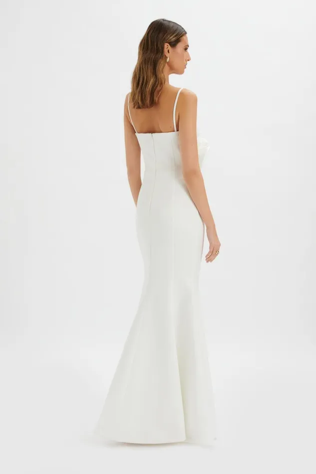 Women CutOut Dresses Lavish Alice FLEUR Statement 3D Floral Satin Maxi Dress In White White