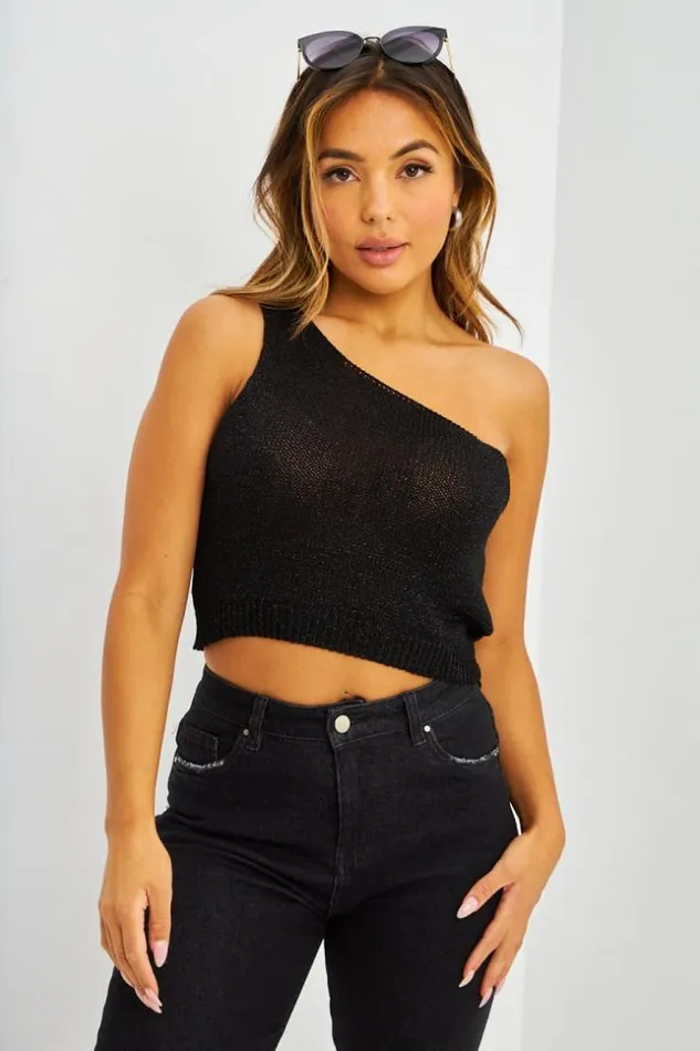 Women Dbardeur Noir En Maille Paillet Black Brentiny Paris Lace Tops