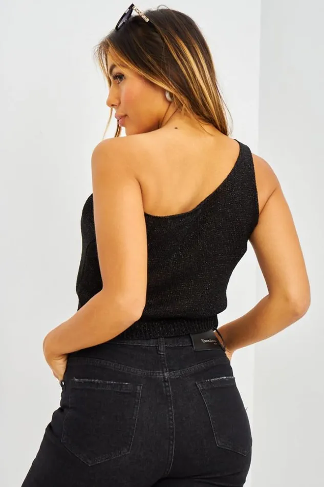 Women Dbardeur Noir En Maille Paillet Black Brentiny Paris Lace Tops