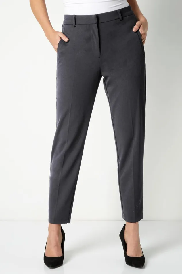 Women DarkGrey Straight Leg Stretch Trouser Roman Trousers