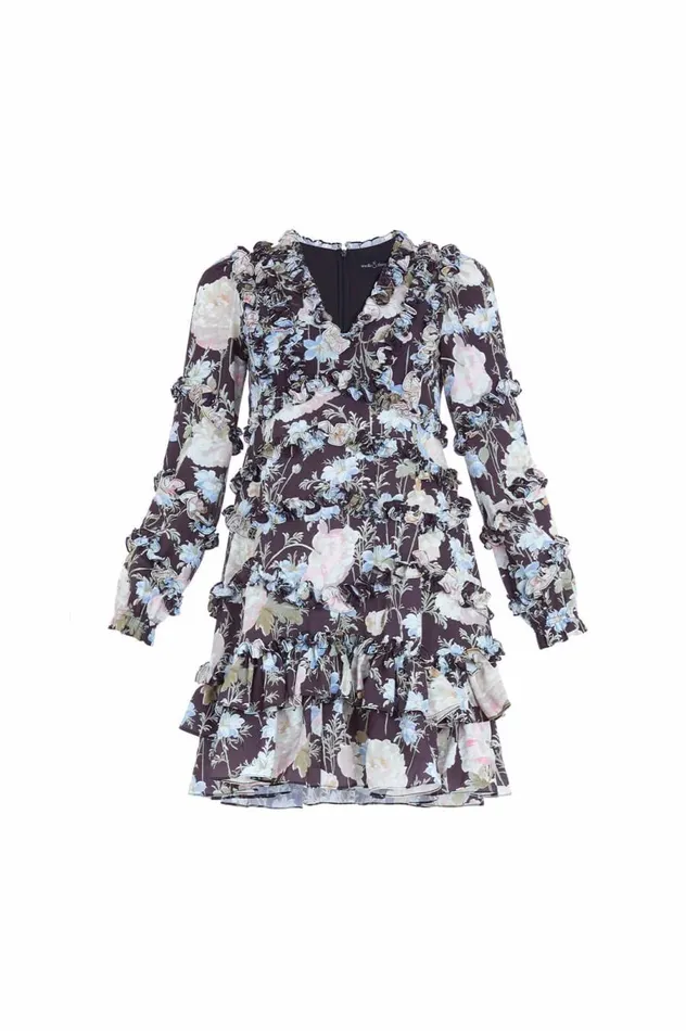 Women Day Dresses Needle and Thread Moonlight Petals VNeck Crepe Micro Mini Dress Black
