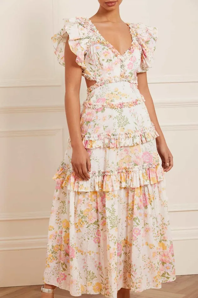 Women Day Dresses Needle and Thread Sunrise Bloom Backless Cotton Ankle Gown Multi