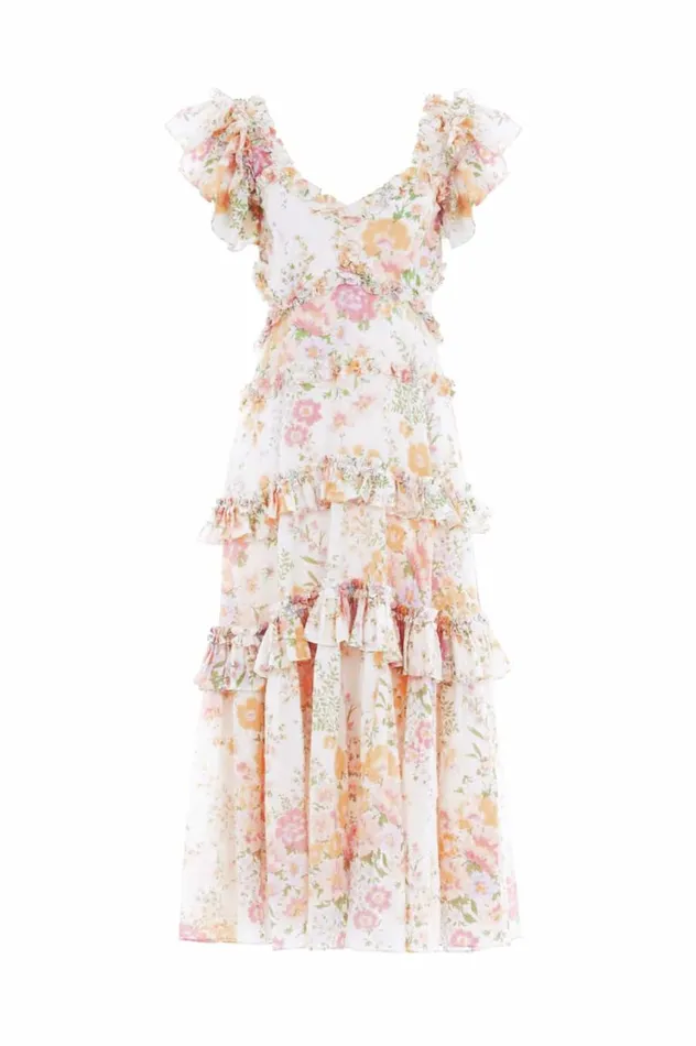 Women Day Dresses Needle and Thread Sunrise Bloom Backless Cotton Ankle Gown Multi