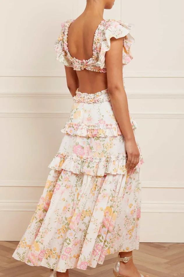 Women Day Dresses Needle and Thread Sunrise Bloom Backless Cotton Ankle Gown Multi