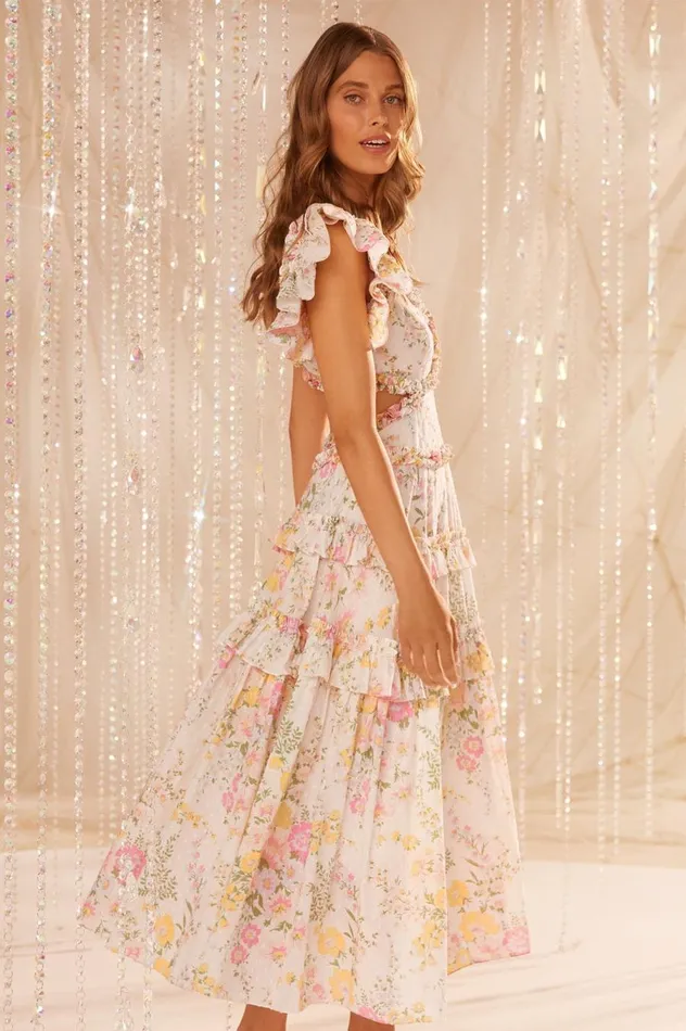 Women Day Dresses Needle and Thread Sunrise Bloom Backless Cotton Ankle Gown Multi