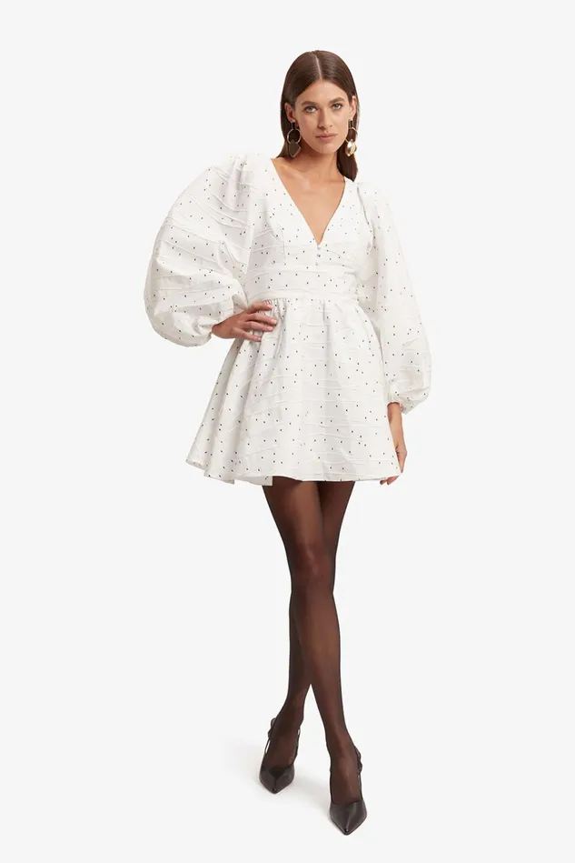 Women Day To Night Dresses Bardot Eva Mini Dress In Ivory Spot Ivory Spot