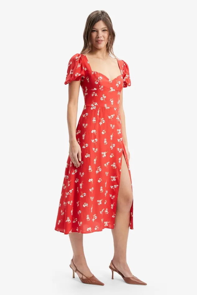 Women Day To Night Dresses Bardot Gillian Midi Dress In Red Dit Fl Red Dit Fl