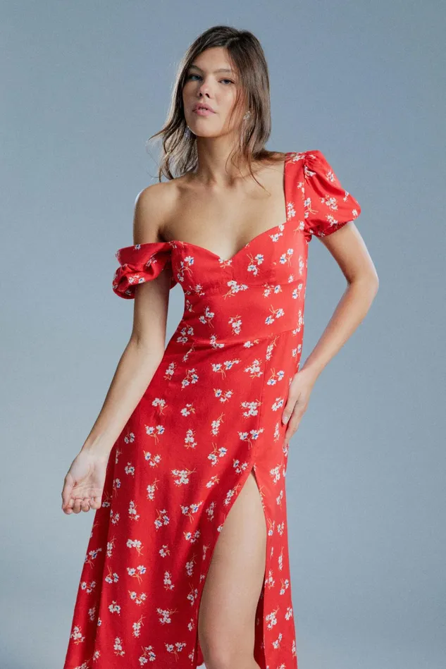Women Day To Night Dresses Bardot Gillian Midi Dress In Red Dit Fl Red Dit Fl Women Day To Night Dresses Bardot Gillian Midi Dress In Red Dit Fl Red Dit Fl