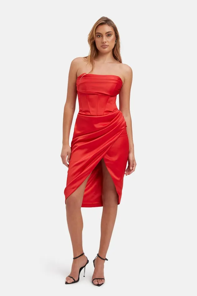 Women Day To Night Dresses Bardot Jamila Corset Dress In Fire Red Fire Red