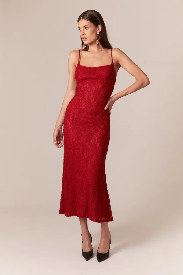 Women Day To Night Dresses Bardot Ruby Lace Midi Dress In Red Red Women Day To Night Dresses Bardot Ruby Lace Midi Dress In Red Red