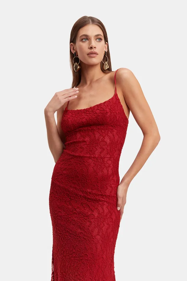 Women Day To Night Dresses Bardot Ruby Lace Midi Dress In Red Red Women Day To Night Dresses Bardot Ruby Lace Midi Dress In Red Red