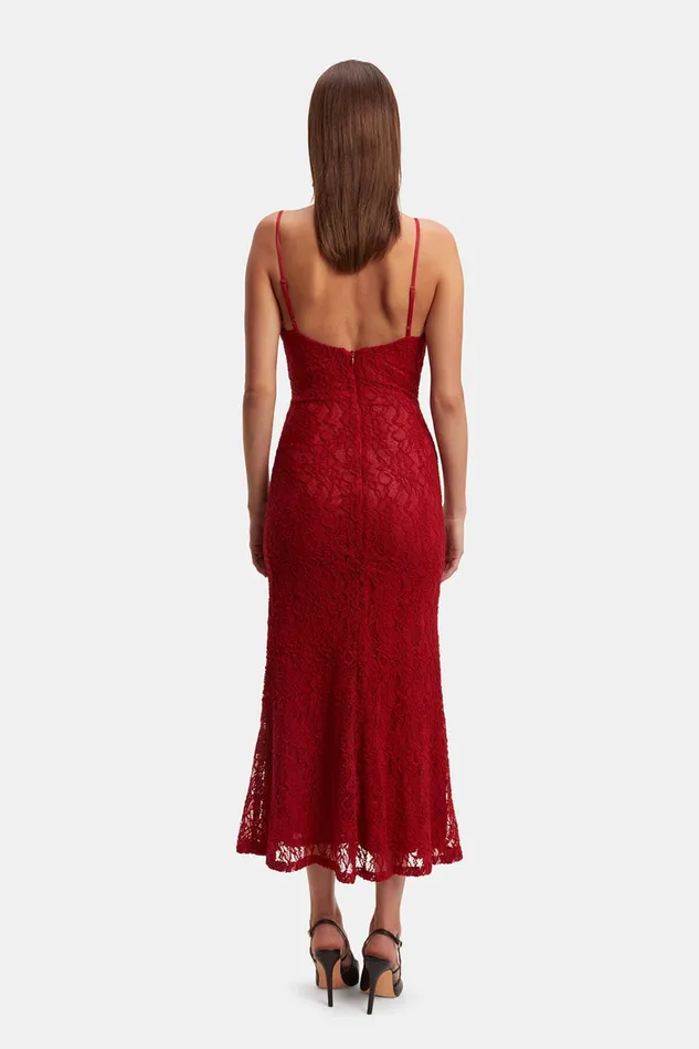 Women Day To Night Dresses Bardot Ruby Lace Midi Dress In Red Red Women Day To Night Dresses Bardot Ruby Lace Midi Dress In Red Red