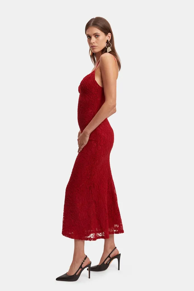 Women Day To Night Dresses Bardot Ruby Lace Midi Dress In Red Red Women Day To Night Dresses Bardot Ruby Lace Midi Dress In Red Red