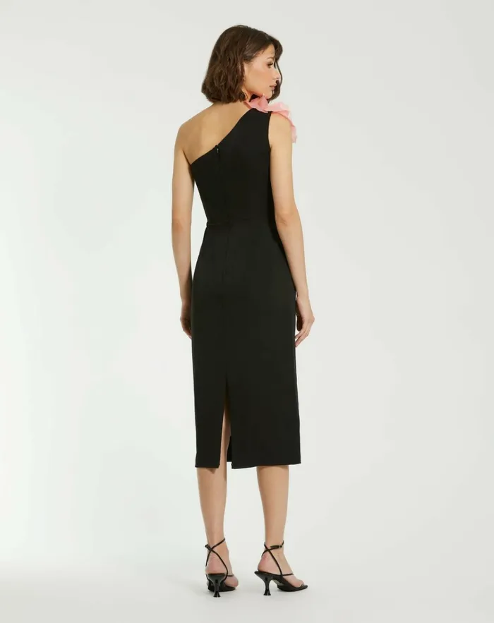 Women Daytime Dresses Mac Duggal Crepe One Shoulder Midi Dress With Flower Black