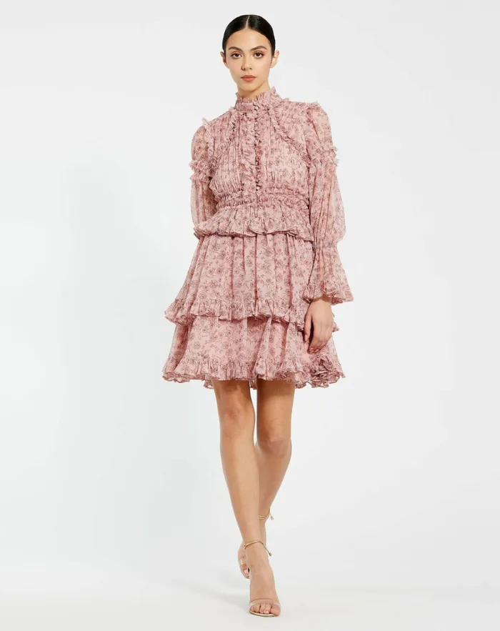 Women Daytime Dresses Mac Duggal Long Sleeve Open Front High Neck Ruffle Mini Dress Cinnamon Women Daytime Dresses Mac Duggal Long Sleeve Open Front High Neck Ruffle Mini Dress Cinnamon