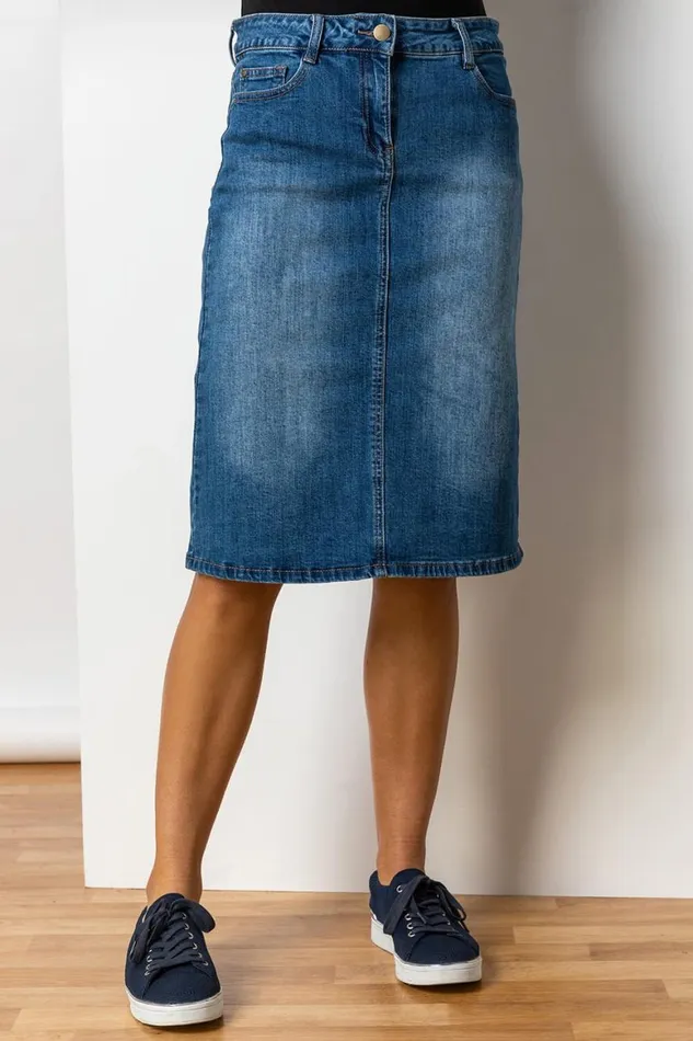 Women Denim Cotton Denim Stretch A Line Skirt Roman Coords