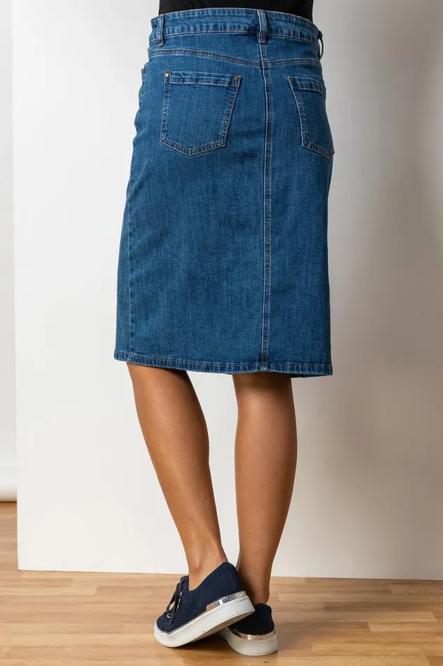 Women Denim Cotton Denim Stretch A Line Skirt Roman Coords