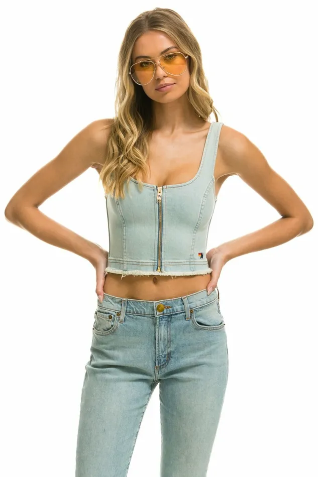Women DENIM TOP ZIP FRONT BUSTIER 8211 VINTAGE Aviator Nation Denim Women DENIM TOP ZIP FRONT BUSTIER 8211 VINTAGE Aviator Nation Denim