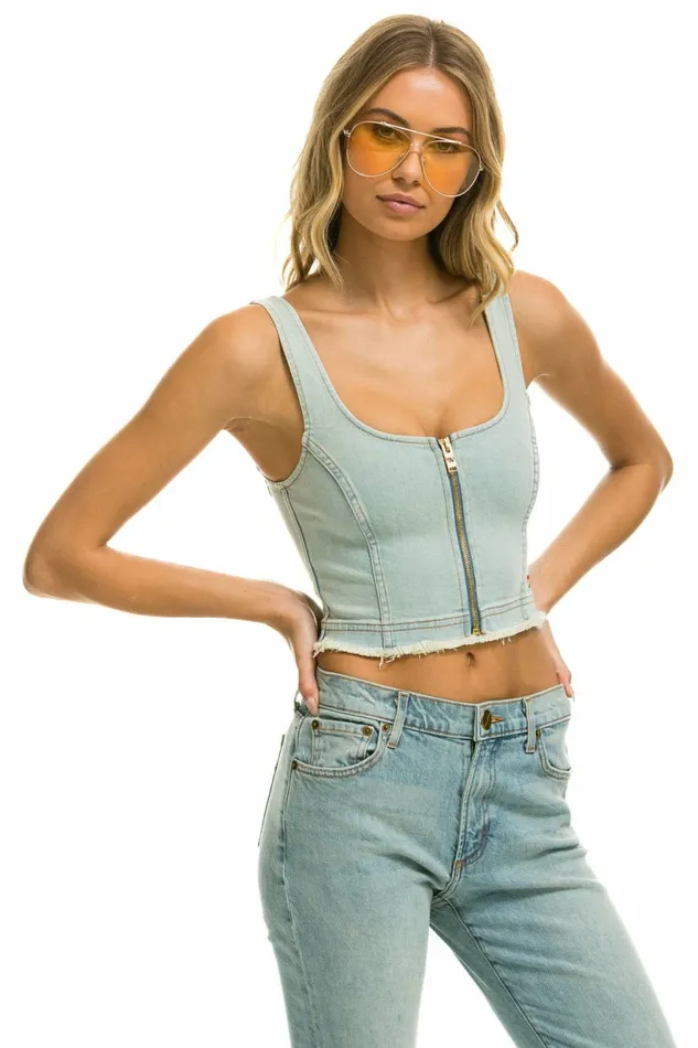 Women DENIM TOP ZIP FRONT BUSTIER 8211 VINTAGE Aviator Nation Denim Women DENIM TOP ZIP FRONT BUSTIER 8211 VINTAGE Aviator Nation Denim