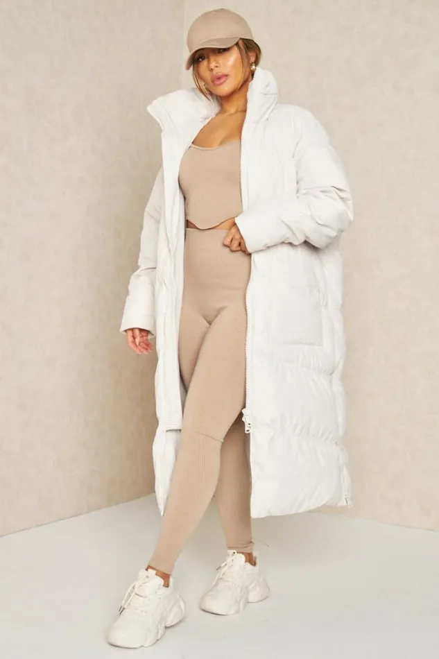 Women Doudoune Longue Matelasse Beige Clair Zippe Beige Brentiny Paris Parkas And Down Jackets