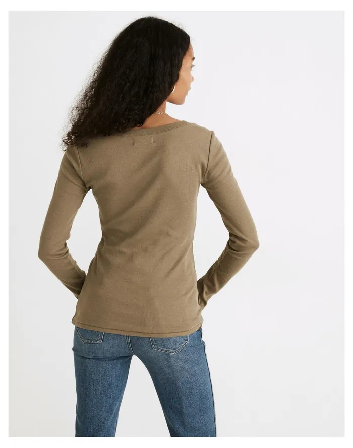Women Drapey Rib Henley Tee Distant Surplus Madewell Tees Women Drapey Rib Henley Tee Distant Surplus Madewell Tees