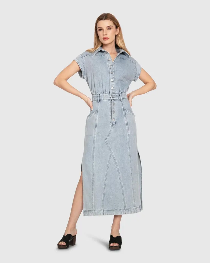 Women Dresses Belle and Bloom Sundown Denim Midi Shirt Dress