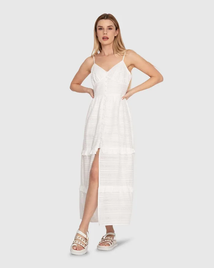 Women Dresses Belle and Bloom Superstition Tiered Maxi Dress 8211 White