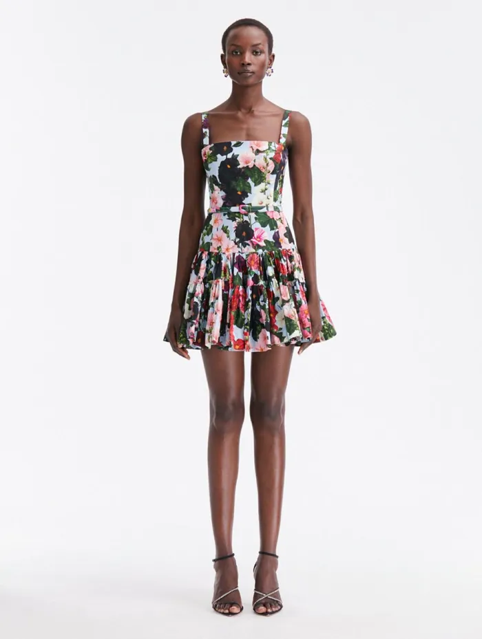 Women Dresses Oscar De La Renta Hollyhocks Cotton Poplin Mini Dress Pinkpale Blue